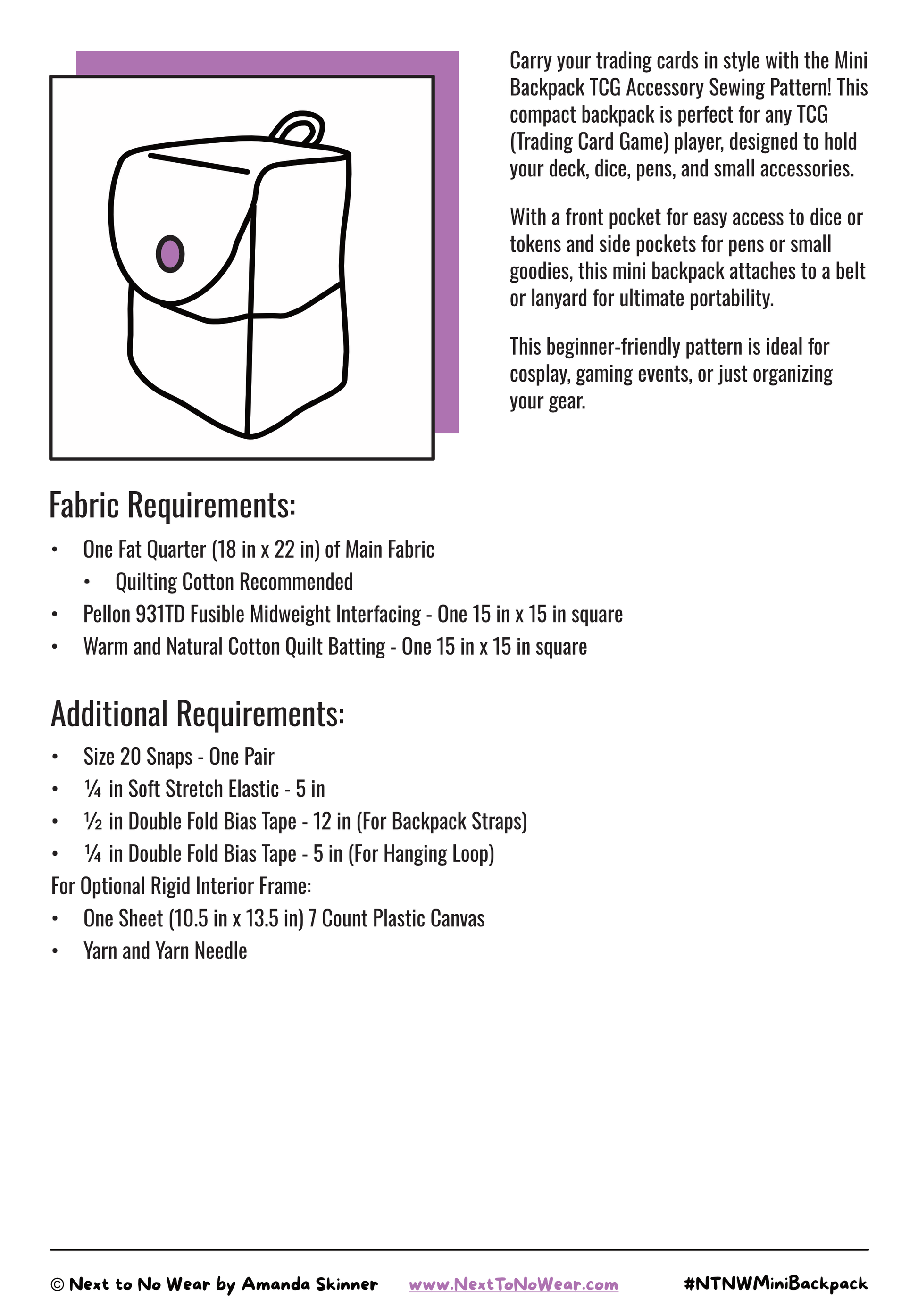 free mini backpack sewing pattern pdf Mini Backpack PDF Sewing Pattern – Easy Sew TCG Card Bag