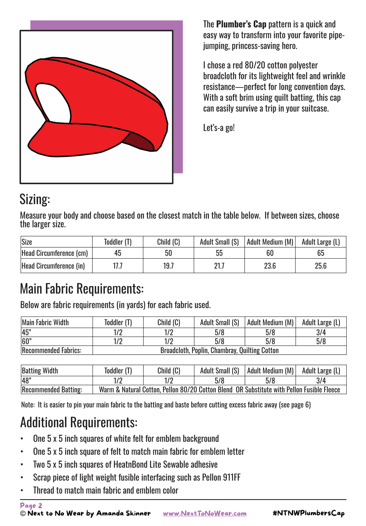 Plumber's Cap PDF Sewing Pattern